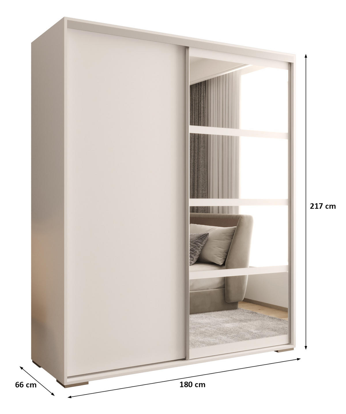 SCHIEBETÜRENSCHRANK GENUA 180, 2-türig Kleiderschrank mit 1 Spiegel, Moderne Garderobe, Schrank in Größe: 180 x 217 x 66 cm - Braun, Holzwerkstoff (180/217/66cm) - O-Sofa