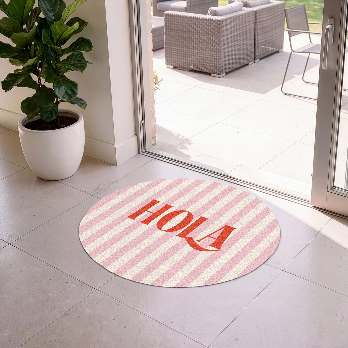 ROHOŽKA Hola - Citát - Pruhy - Pastelová - Růžová - Červená - Bílá 90x90 cm - růžová, textil/umělá hmota (90/0.4cm) - MuchoWow