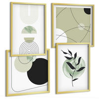 BILDER SET 4er Set - 50x50 cm & 40x60 cm Goldrahmen - Abstrakte Pflanzenmotive - Goldfarben, Kunststoff (50/50cm) - TULUP