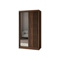 SCHWEBETÜRENSCHRANK Neli 120 cm mit Lamellen und Spiegel 2-türig, Nuss Warmia, Lamelle schwarz - Dunkelbraun/Schwarz, Kunststoff (120/216/61cm) - Margaret Hadas24