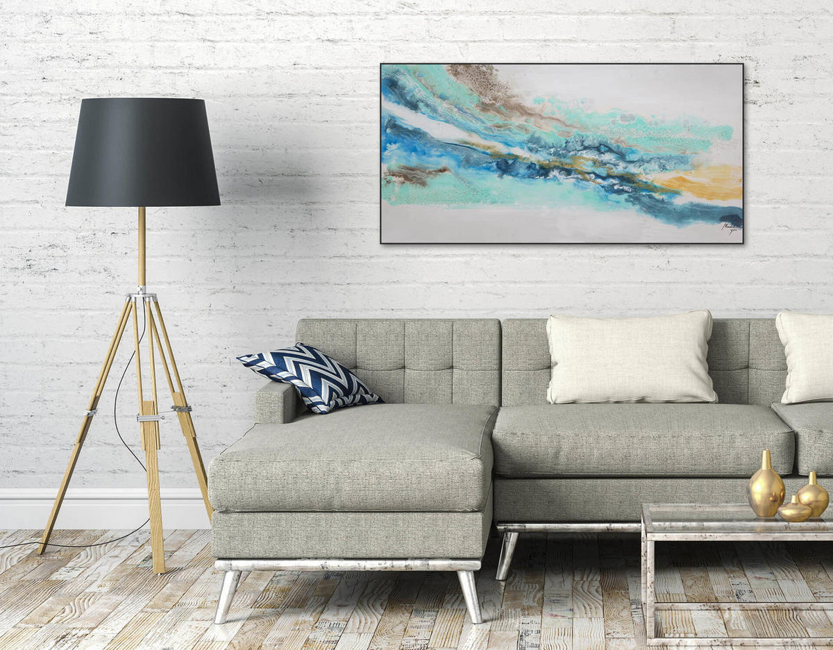 ÖLGEMÄLDE 120/60 cm - Blau/Weiß, Holz/Textil (1.74/60cm) - KUNSTLOFT