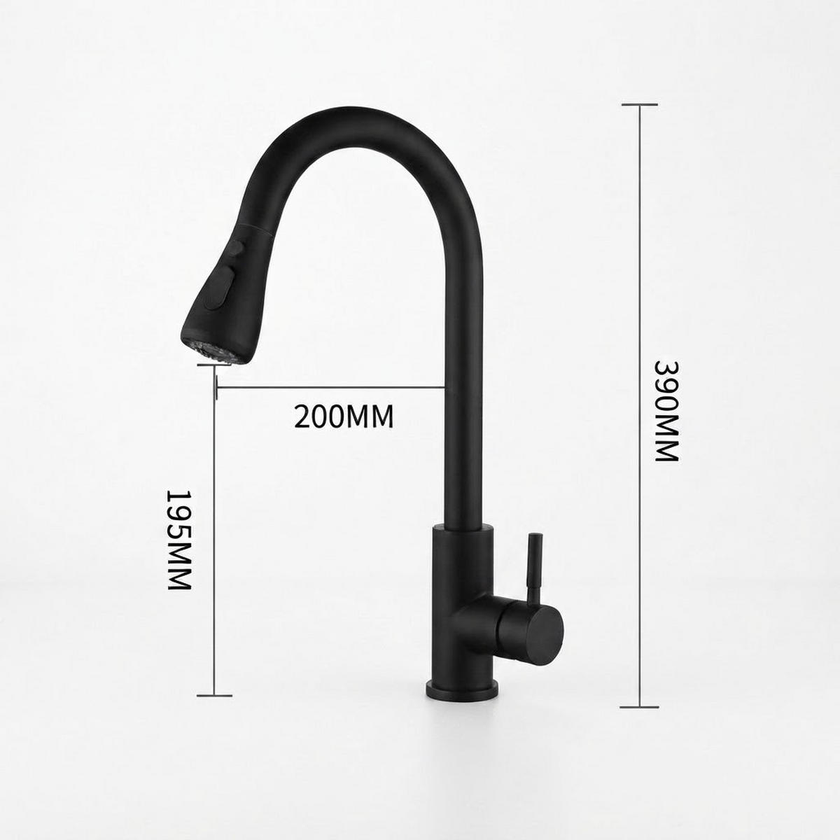 KÜCHENARMATUR, 390 x 200 mm, schwarz - Schwarz, Metall (52/6/25cm) - Vallsero