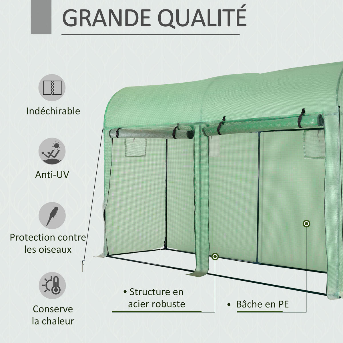 GEWÄCHSHAUS DE-11904 mit 2 Türen & 4 Fenstern Grün - Grün, Metall (100/200/300cm) - ComfortXL
