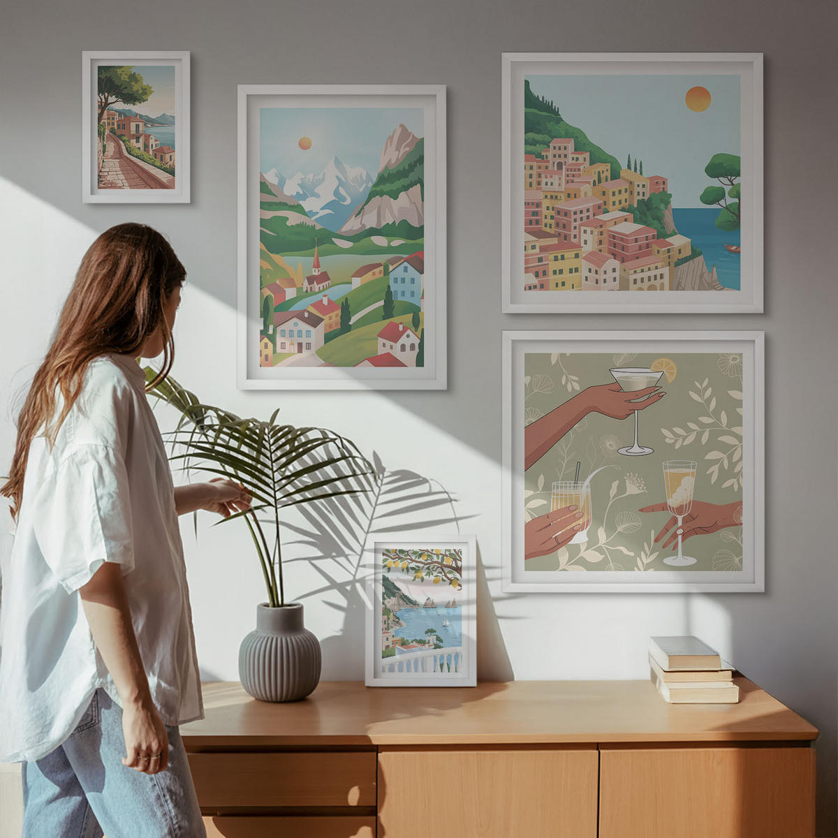 WANDBILDER 5er-Set - 50x50 cm & 20x30 cm & 40x60 cm Weißer Rahmen - Meereslandschaften, Zitrusfrüchte - Weiß, Kunststoff (40/60cm) - ArtPrintCave