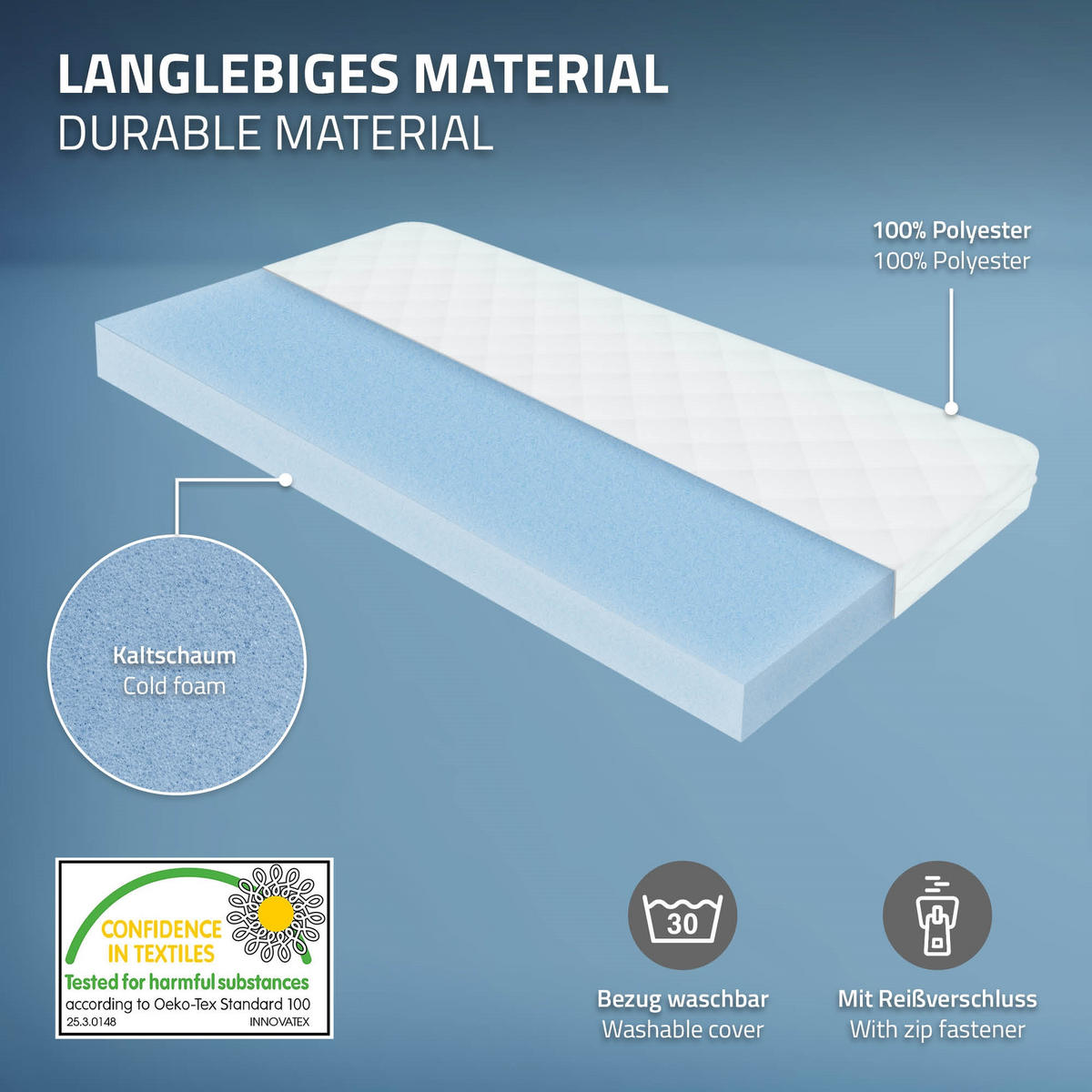 MATRACE 60x120x10 cm Testováno na škodlivé látky Certifikováno Öko-Tex 100 - bílá, textil (60/120cm) - ML-DESIGN