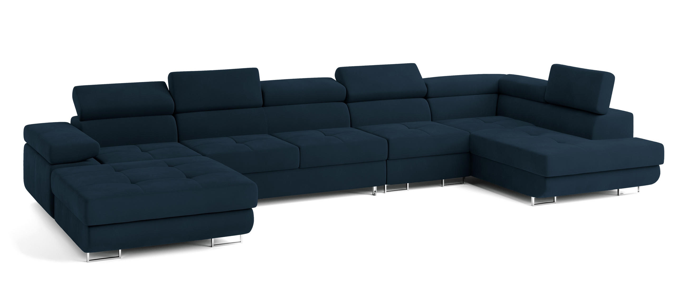 WOHNLANDSCHAFT VELORA R-S Blau Velours-Stoff mit Schlaffunktion - Blau, Holz (419/90/202cm) - MASSENO