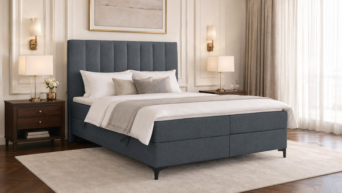 BOXSPRINGBETT LASARD mit Topper und Bettkasten, Grau, 140x200 cm - Grau, Textil (140/200cm) - KS Home Concept