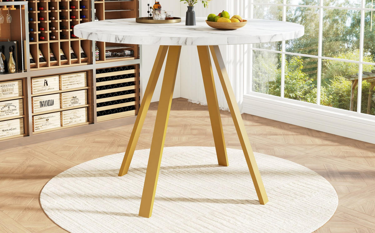 ESSTISCH, MDF-Tischplatte in Marmoroptik & Metallgestell, 80/80/75 cm, Weiß/Gold - Weiß, Holzwerkstoff (80/80/75cm) - Redom