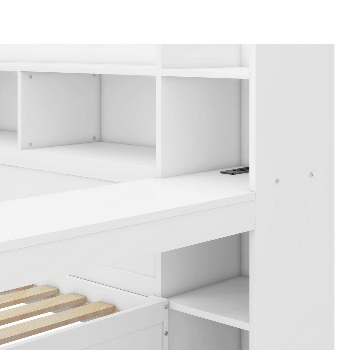 TAGESBETT mit Schreibtisch und 2 Schubladen 90x200 cm Weiß - Weiß, Holz (90/200cm) - Meubliv