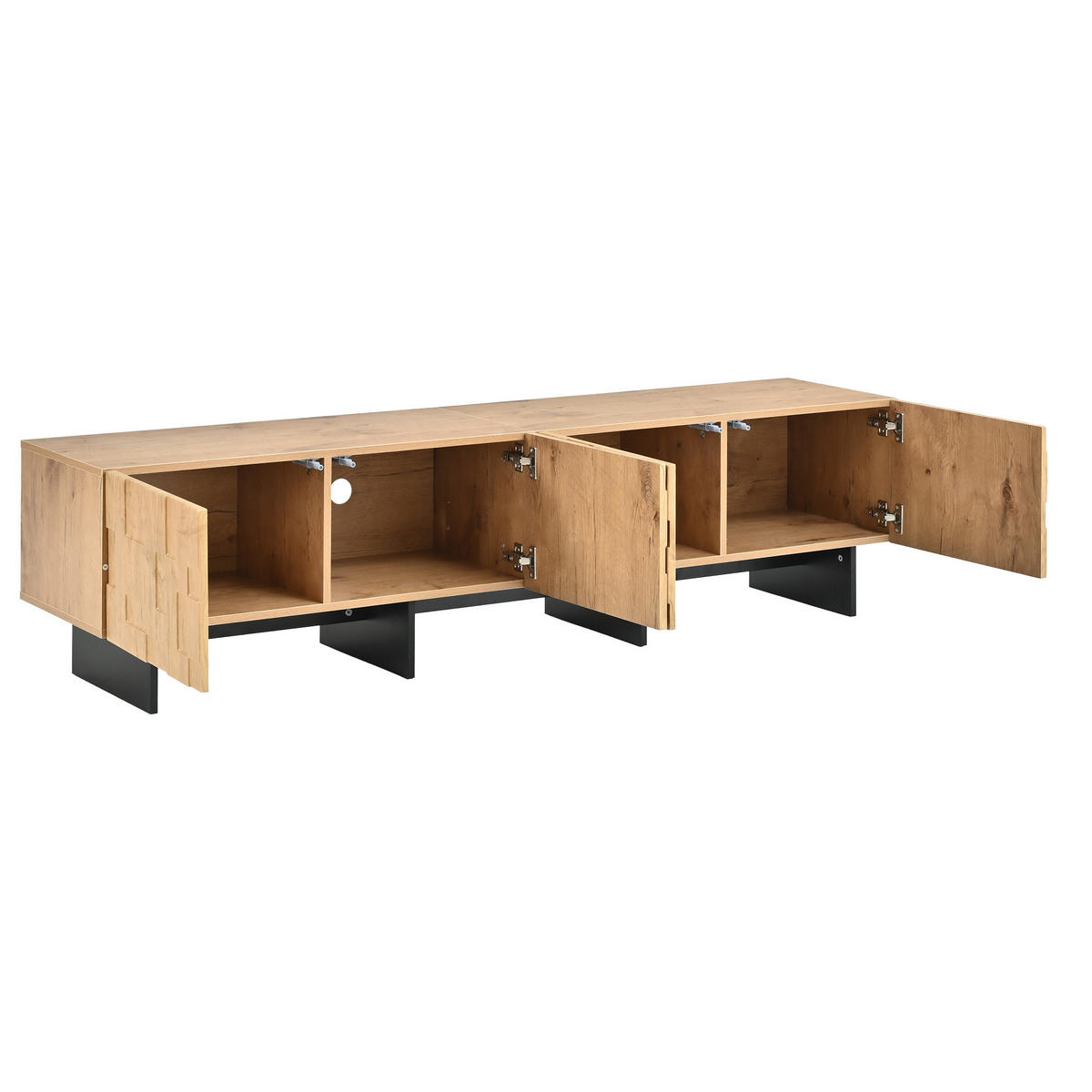 LOWBOARD DE-40470 4 Türen mit Waffelmuster und Push-to-Open Holzfarbe - Naturfarben, Holzwerkstoff (180/45/38.5cm) - ComfortXL