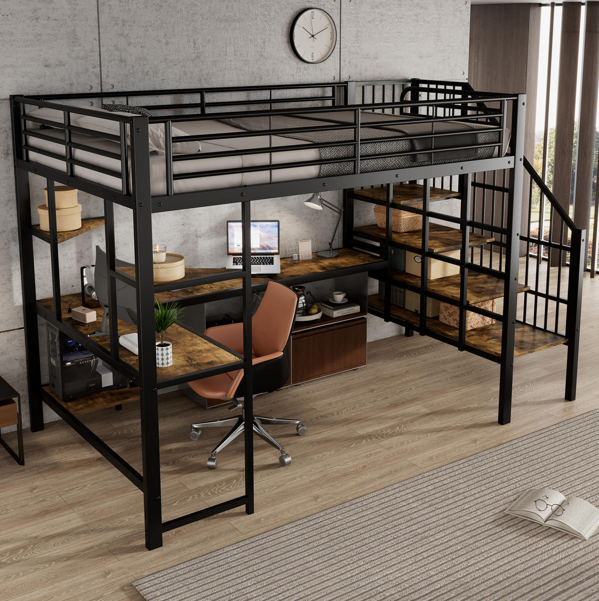 HOCHBETT 120/200 cm Schwarz mit Ladeanschluss und Lattenrost - Schwarz, Metall (120/200cm) - MIVRAY