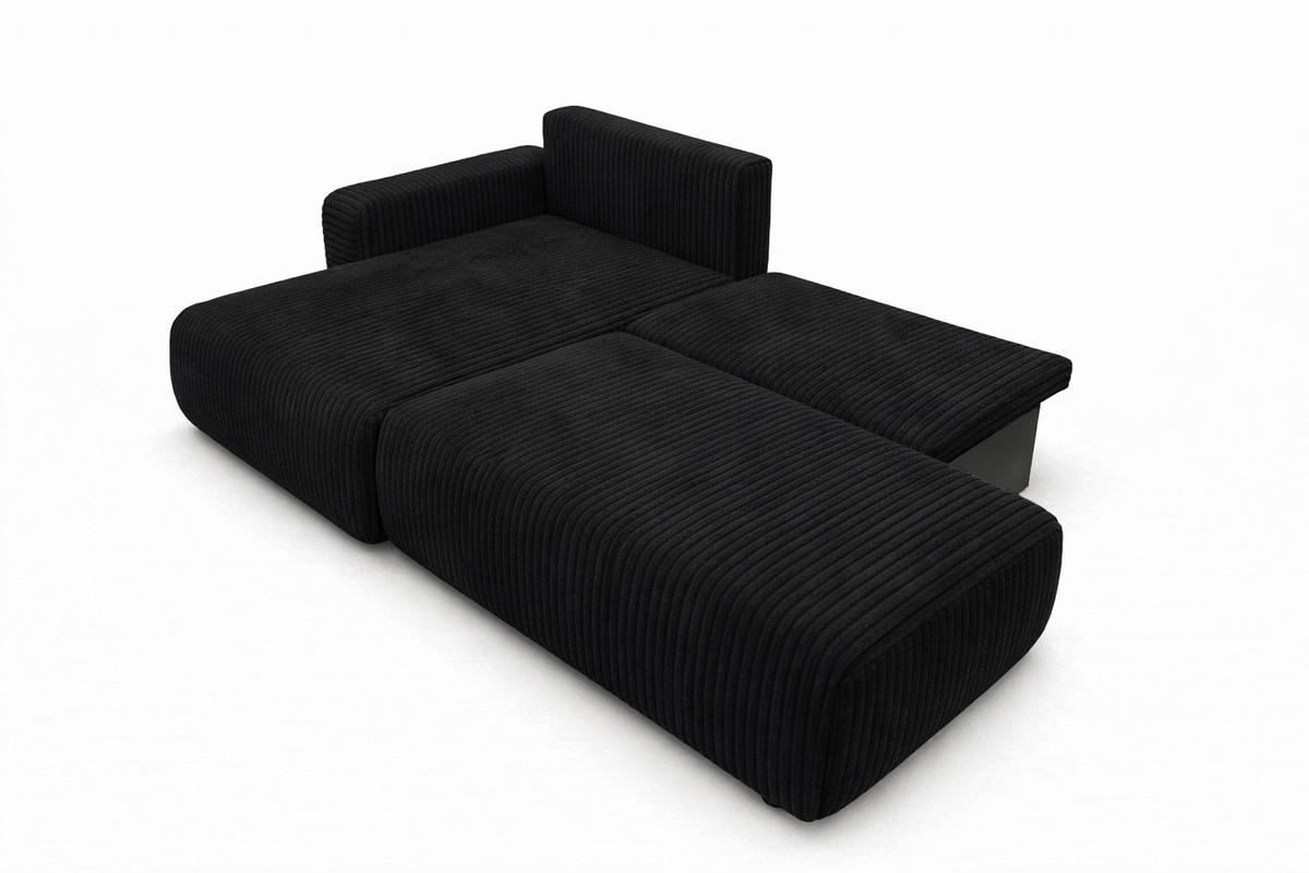 ECKSOFA Mit Schlaffunktion Und Bettkasten, Cordstoff Tilia, Schwarz, Links, OPEN XL - Schwarz, Holz (262/145cm) - Kaiser Möbel