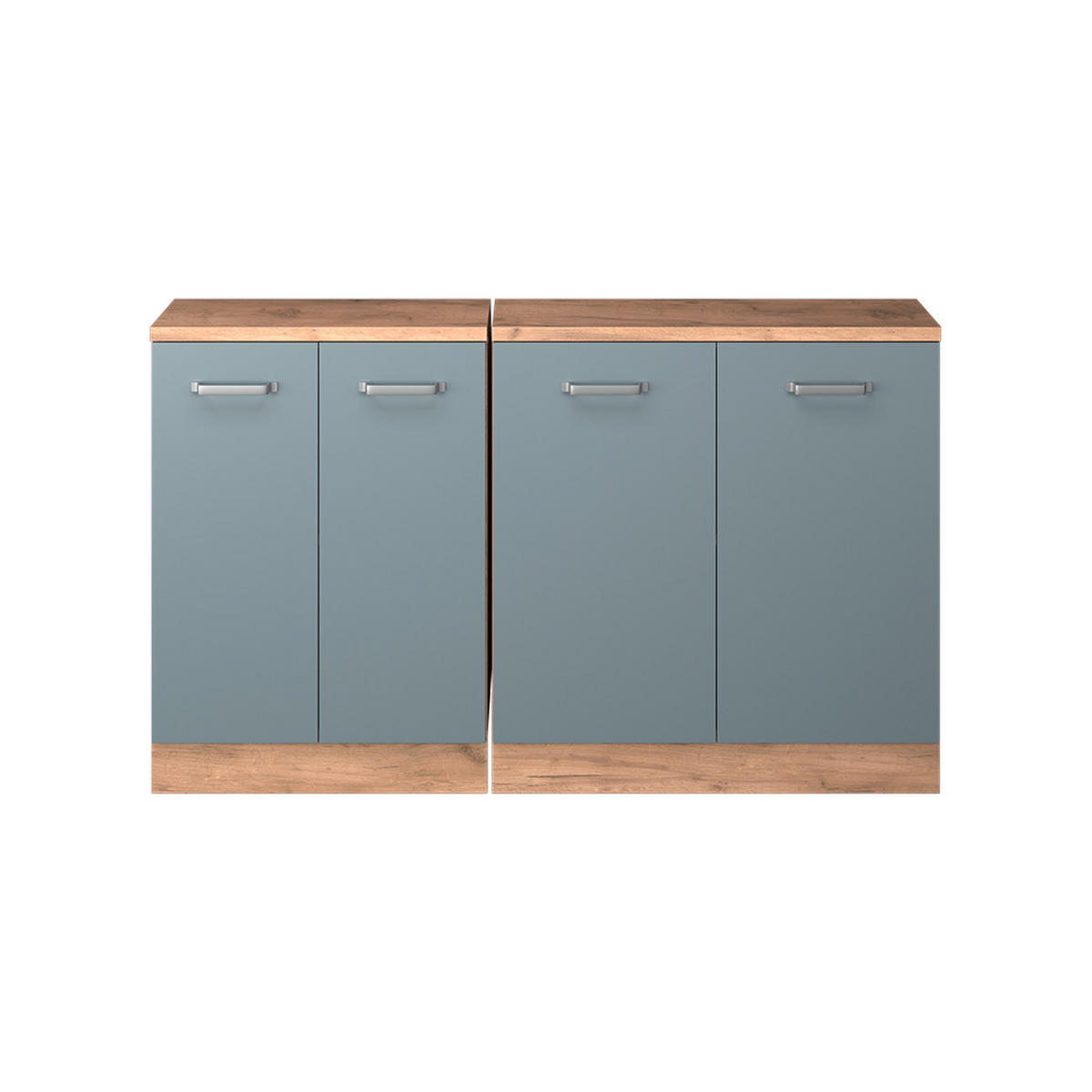KUHINJSKI ORMAR ZA KOSINE KROVA R-Line Plavo-Siva 140 cm Set od 2 korpusa ormara, dubina 60 cm - hrast medunac/plavo-siva, drvni materijal (140/83.8/60cm) - Vicco