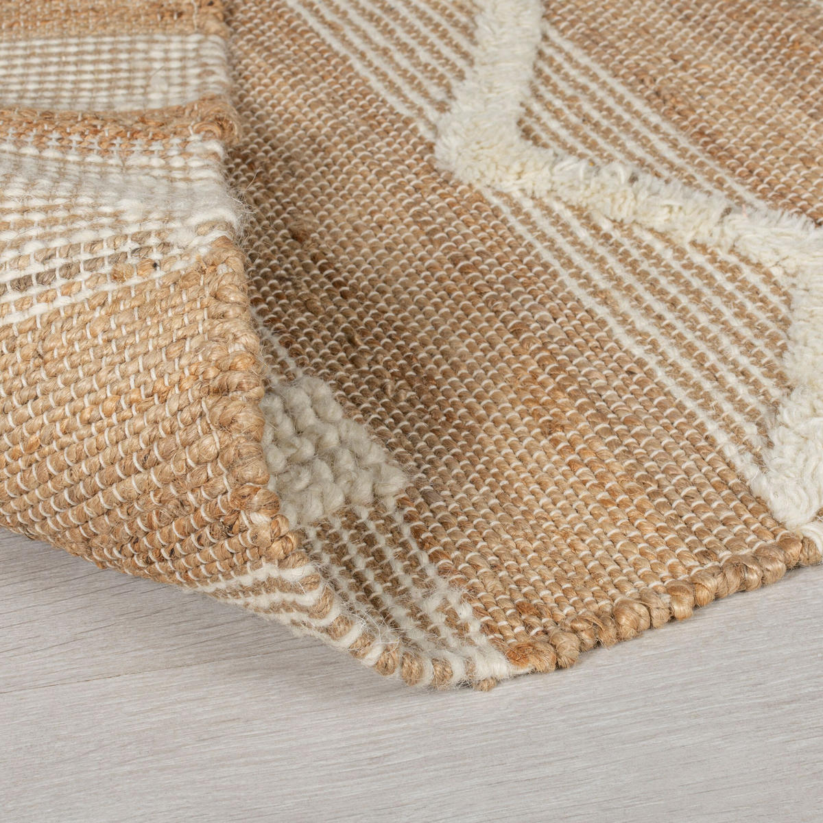 TEPPICH Hoch-Tief Struktur Gestreift, Ethno-Stil, mit Fransen wendbar, Esszimmer Natur-Weiß Rechteckig 200x290 - Weiß, Textil (200/290cm) - KADIMA DESIGN
