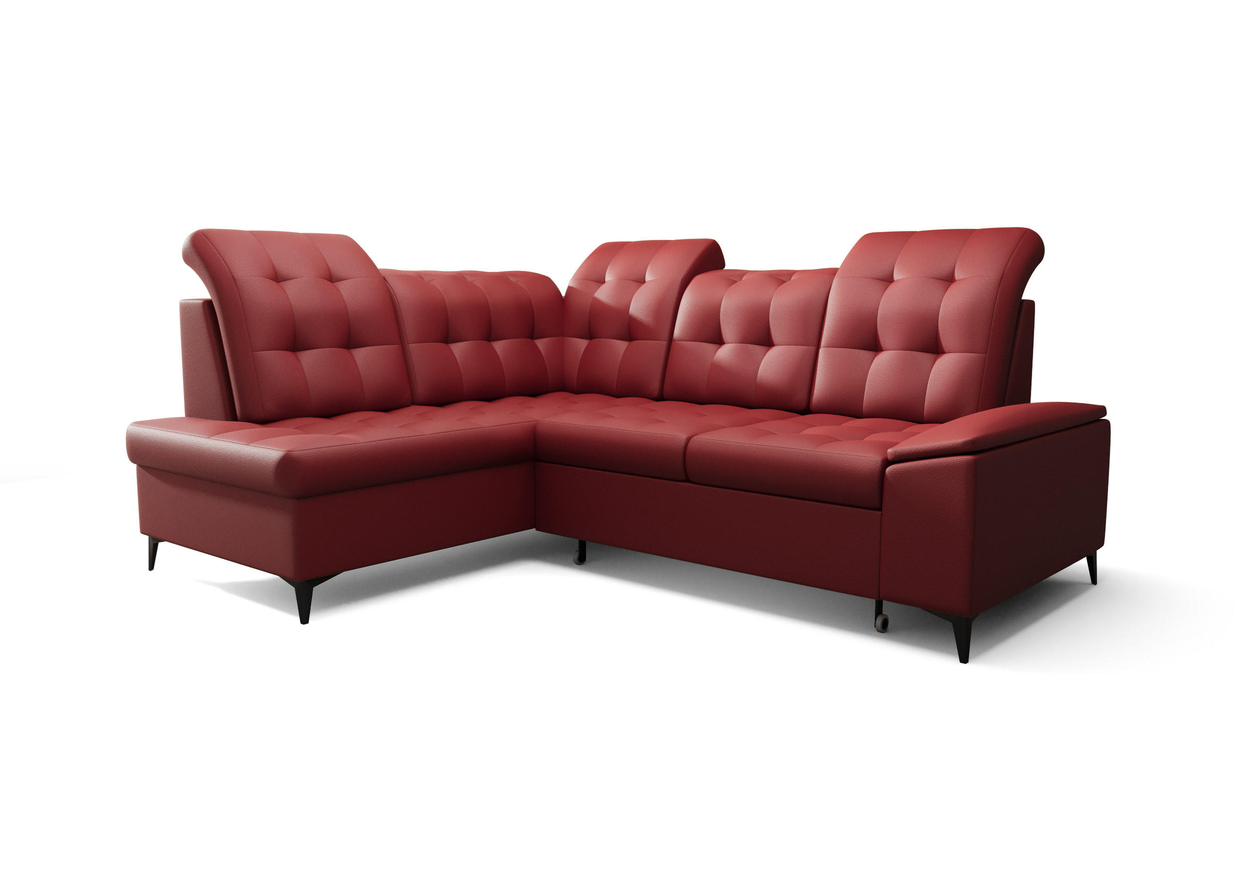 ECKSOFA KONGO RBN16, Eckcouch in L-Form mit Schlaffunktion, Farbe: Rot, Kunstleder, Ottomane Links - Rot, Textil (268/210cm) - O-Sofa