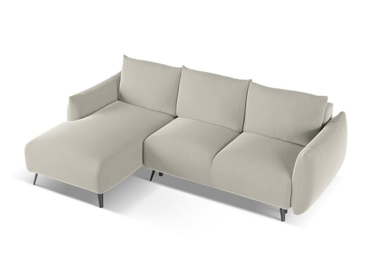 ECKSOFA mit Schlaffunktion Samt Stoff Creme - Perlmutt/Creme, Textil/Metall (162/242cm) - Makamii