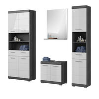 BADMÖBEL-SET weiß Hochglanz, grau 4-teilig 186 cm, Komplettset mit 14 Fächern - Weiß Hochglanz/Grau, Holzwerkstoff (186/191/34cm) - Inn.Furn