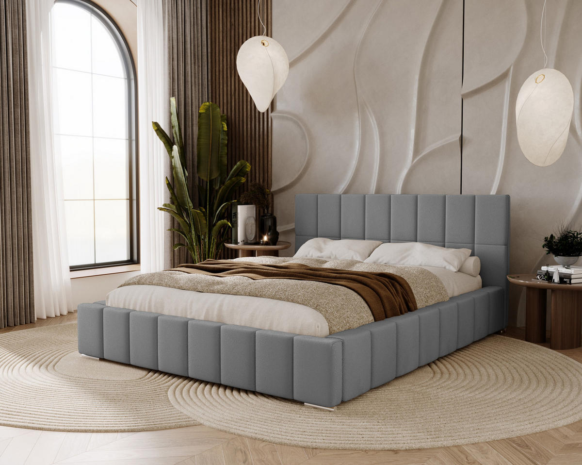 POLSTERBETT Alma 160x200 cm, Doppelbett mit Bettkasten und Lattenrost aus Holz, Velourstoff: Grau - Grau, Holz/Textil (160/200cm) - Marpur