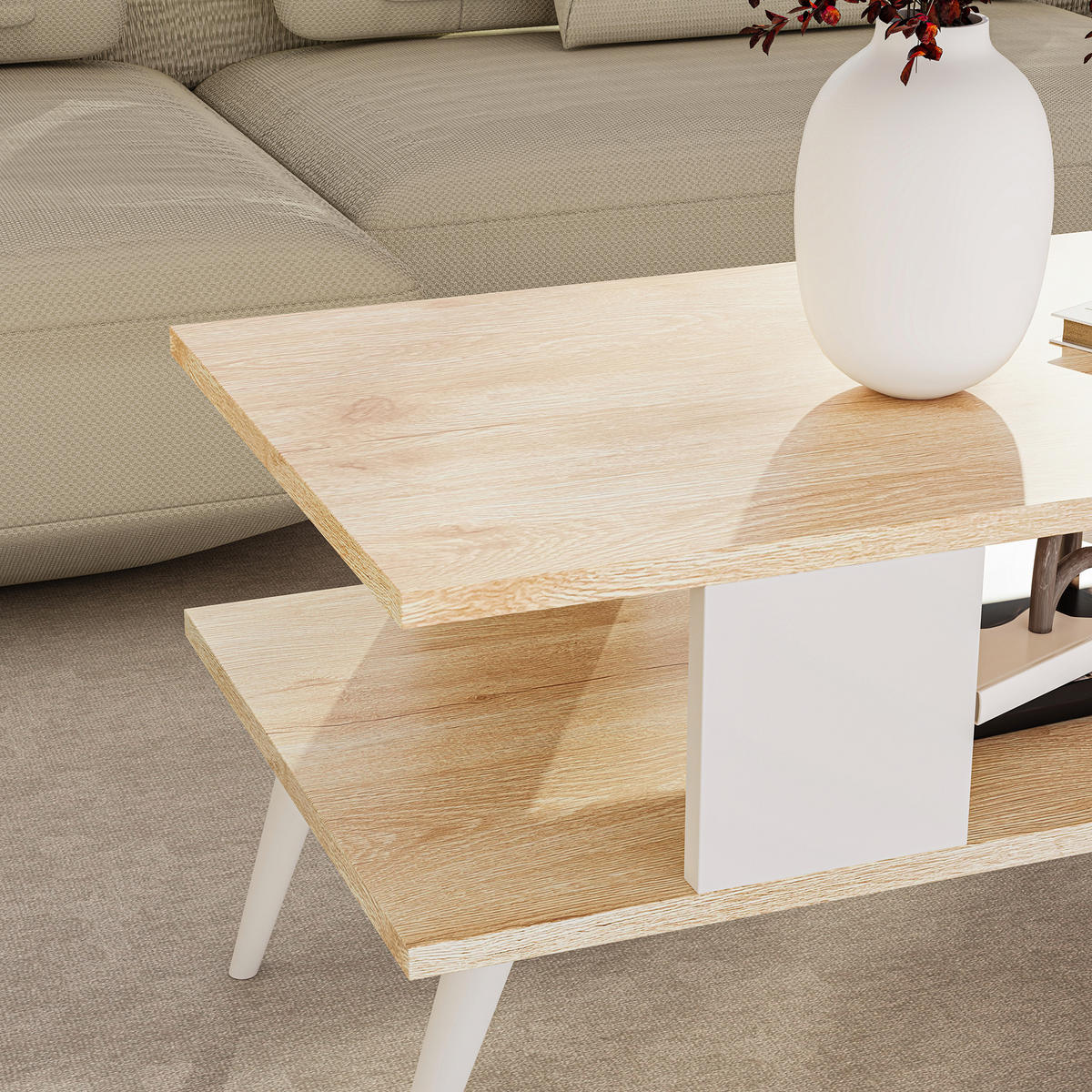 COUCHTISCH Lycksele 90/45/40 - Eichefarben, Holzwerkstoff/Kunststoff (45/90/40cm) - [en.casa]
