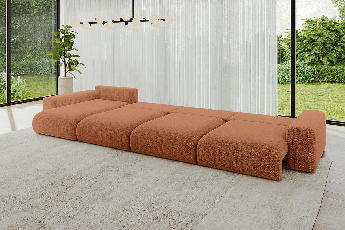 WOHNLANDSCHAFT mit Schlaffunktion ESKAR-U2-464x176x84cm Apricot - Orange, Holzwerkstoff/Kunststoff (176/72/464cm) - ALTDECOR