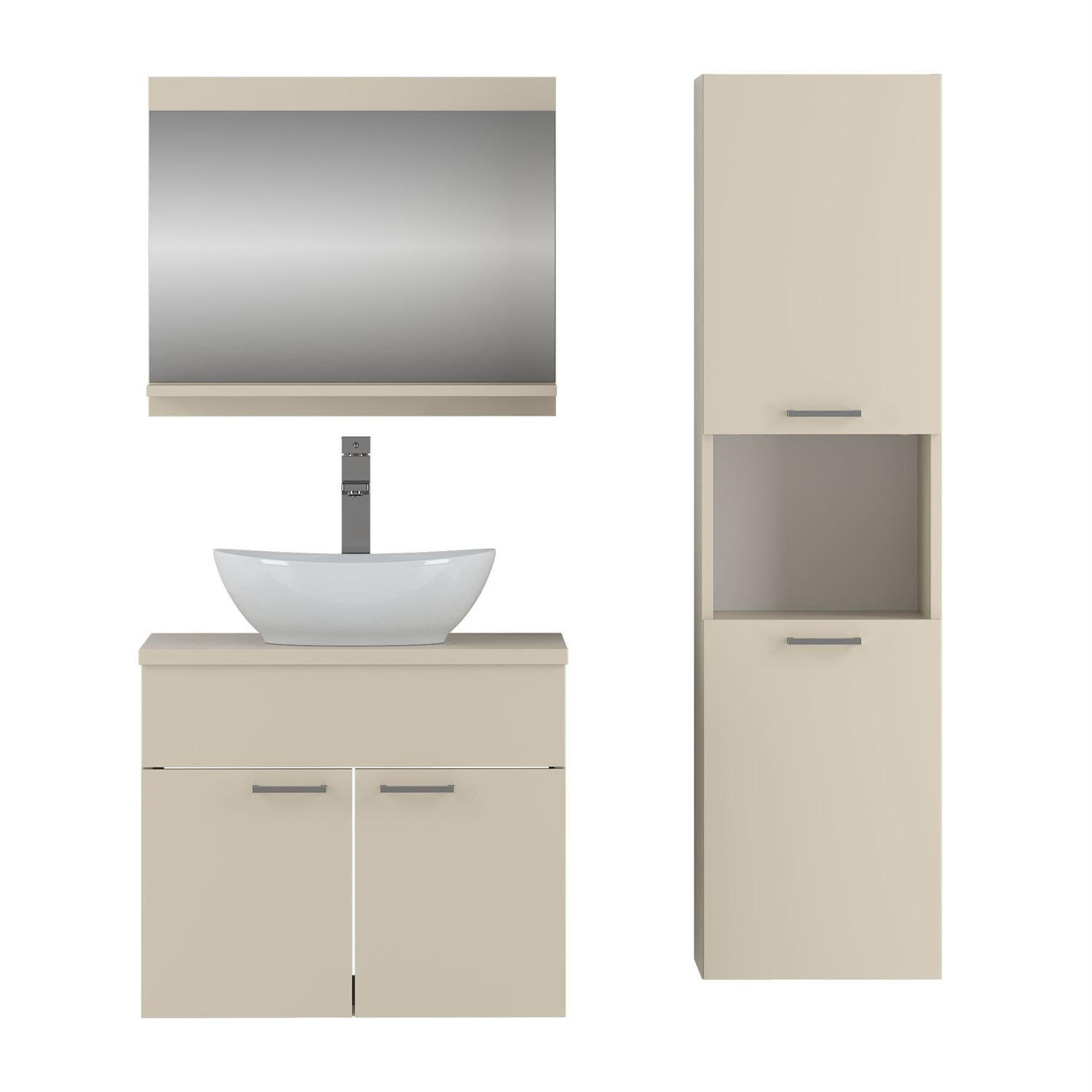 BADMÖBEL-SET LUMIRE II Kaschmir Matt mit Spiegel - Beige, Holzwerkstoff (60/52/46cm) - Lookway