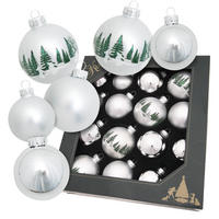 CHRISTBAUMKUGELN Winterwald und Hasen Silberfarbig 8cm (Glas / 16 Stk.) - Silberfarben, Glas (6/8/5cm) - Krebs Glas Lauscha