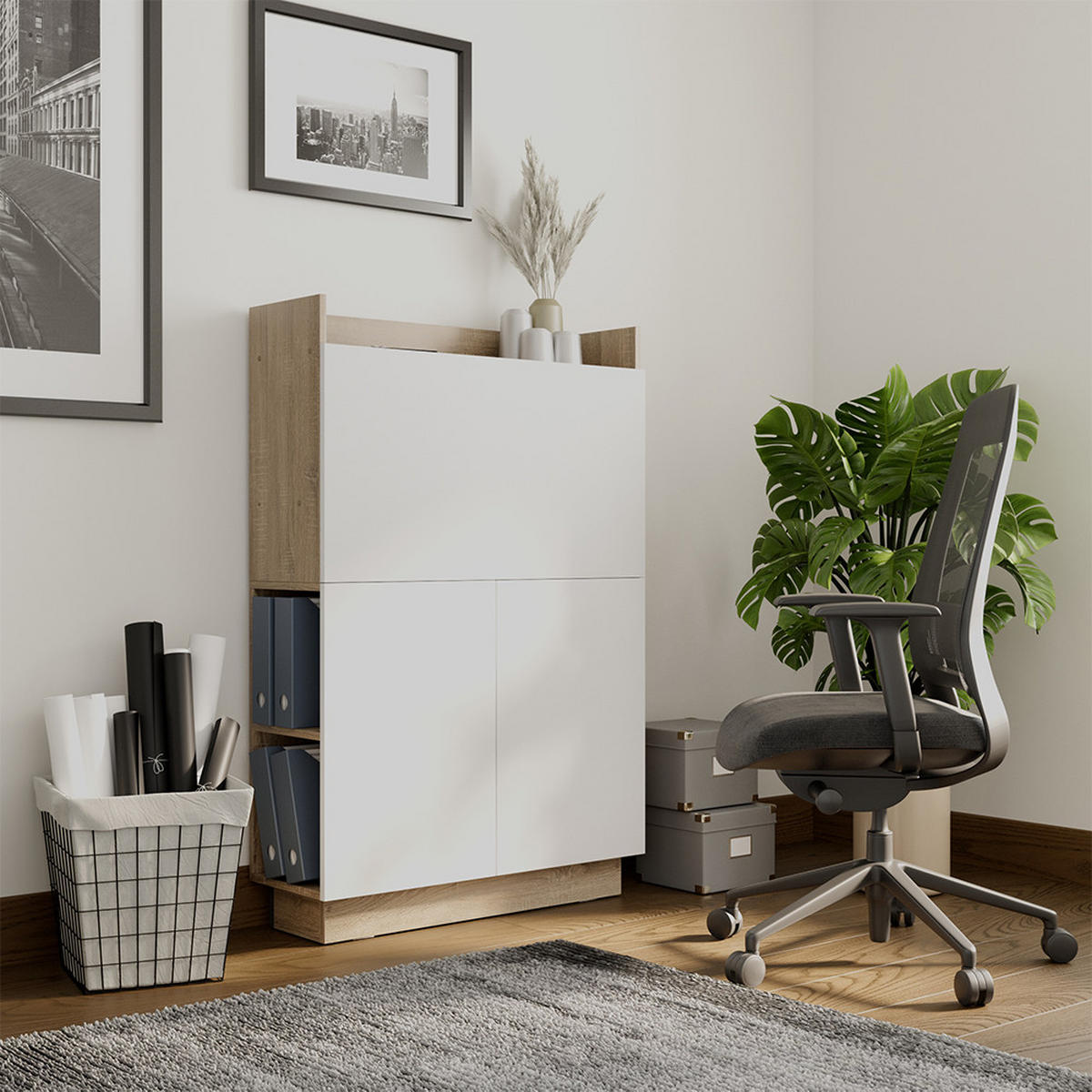 SEKRETÄR SCHREIBTISCH Alena Sonoma 85 x 27 cm - Weiß/Sonoma Eiche, Holzwerkstoff (27/85/118.9cm) - Vicco