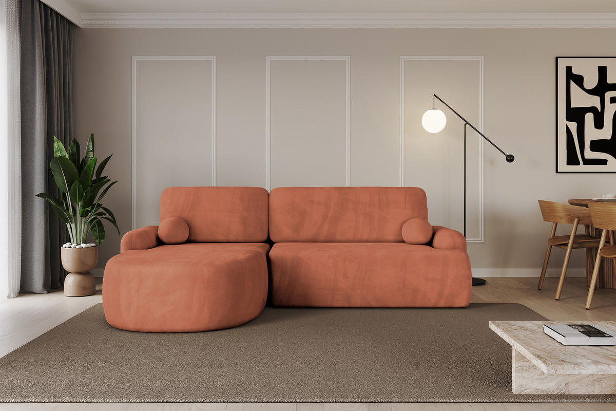 WOHNLANDSCHAFT mit Schlaffunktion und Bettkasten LIRA-L - 264x172x89 Apricot - Orange, Holzwerkstoff/Textil (264/172cm) - ALTDECOR