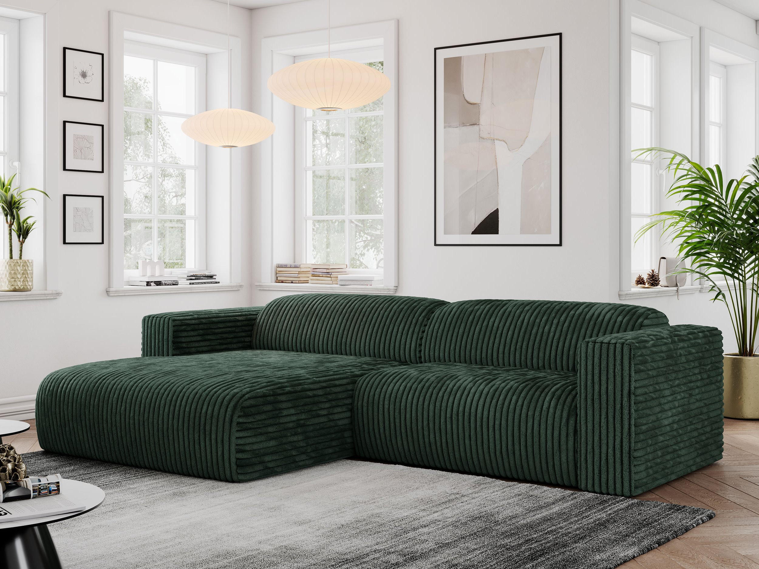 ECKSOFA PASADENA Grün Cord - Links Seite - Schwarz/Grün, Kunststoff/Textil (288/180cm) - MKS