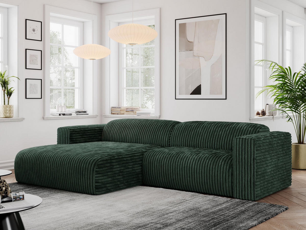 ECKSOFA PASADENA Grün Cord - Links Seite - Schwarz/Grün, Kunststoff/Textil (288/180cm) - MKS