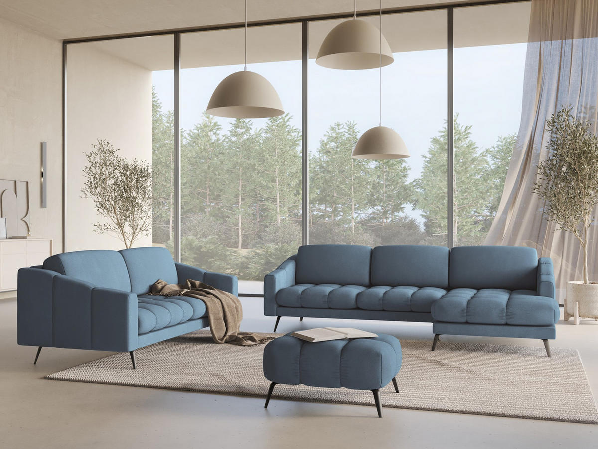 ECKSOFA Rechts Chenille Stoff Blau - Blau/Blaugrau, Textil/Metall (264/160cm) - Makamii