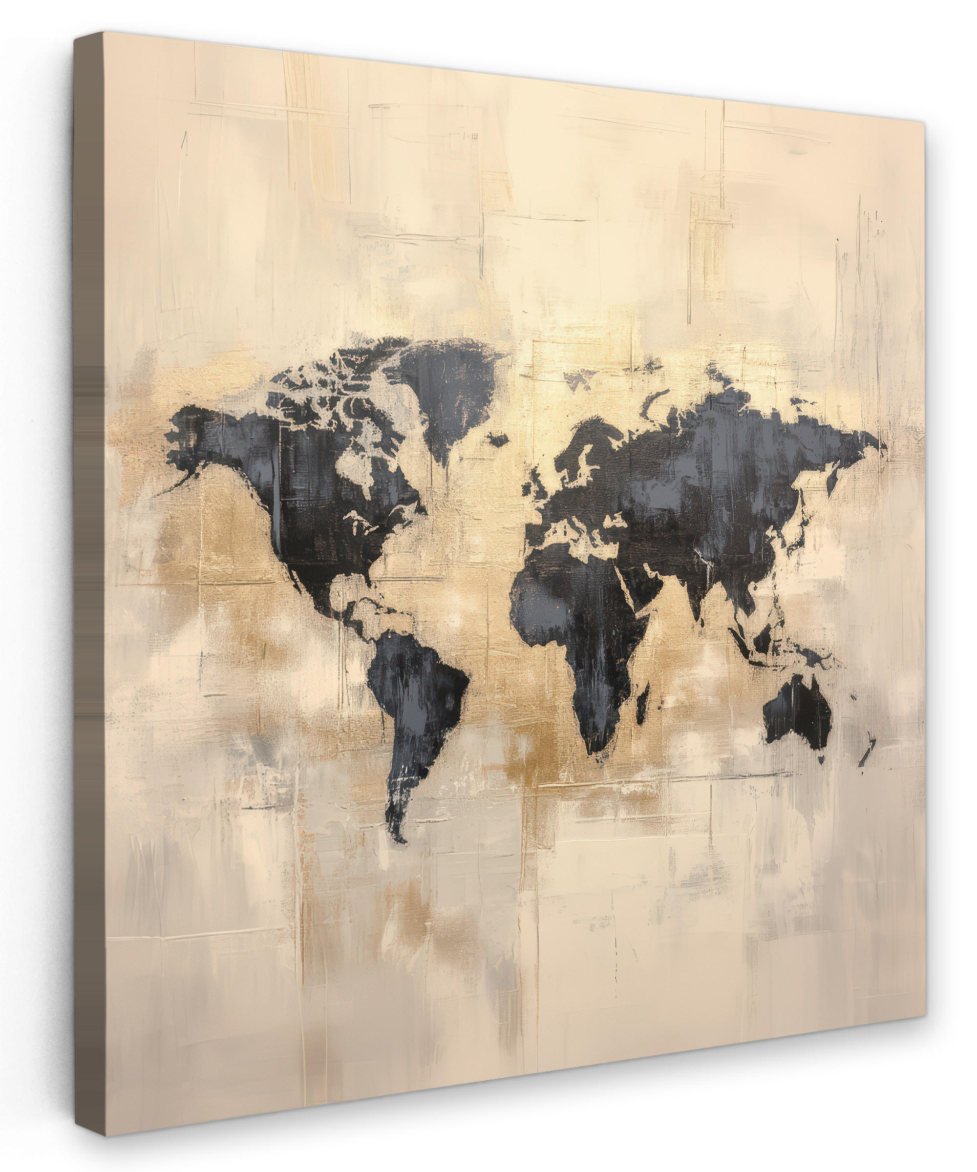 MuchoWow OBRAZ NA PLÁTNĚ Mapa světa - Zlatá - Černá - Abstraktní 20x20 cm
