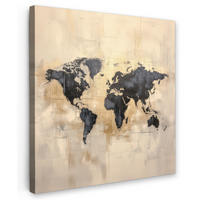 LEINWANDBILD Weltkarte - Gold - Schwarz - Abstrakt 20x20 cm - Kupferfarben, Textil (20/20cm) - MuchoWow