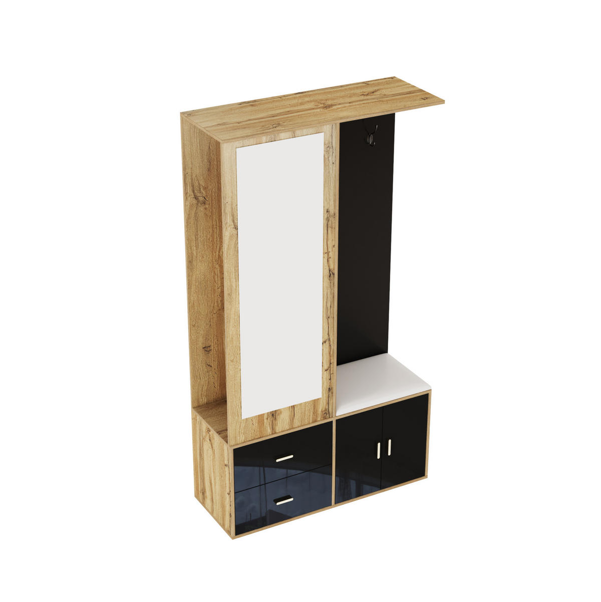 GARDEROBE mit Spiegel und Schuhbank 100 x 38 x 180 cm Schwarz Holzoptik - Schwarz, Holzwerkstoff (38/180/100cm) - Beauniv