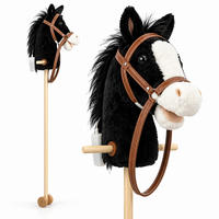 STECKENPFERD Schwarz mit Sound Plüschkopf 95 cm - Multicolor, Holz/Kunststoff (20/95/20cm) - Relaxdays
