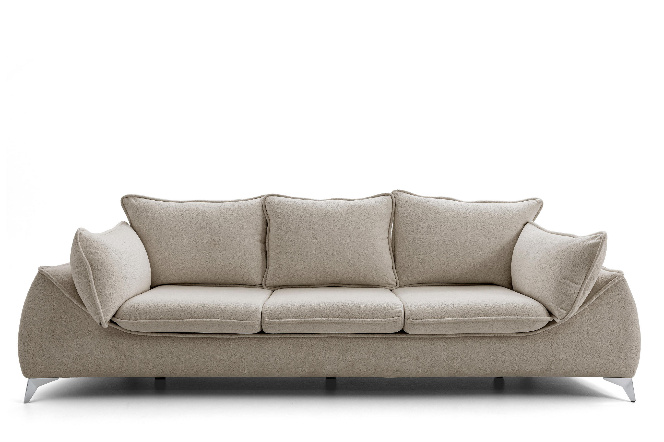 3-SITZER Sofa MELANI 252 cm Velours Beige - Chromfarben/Beige, Holz/Textil (252/90/88cm) - Muffo