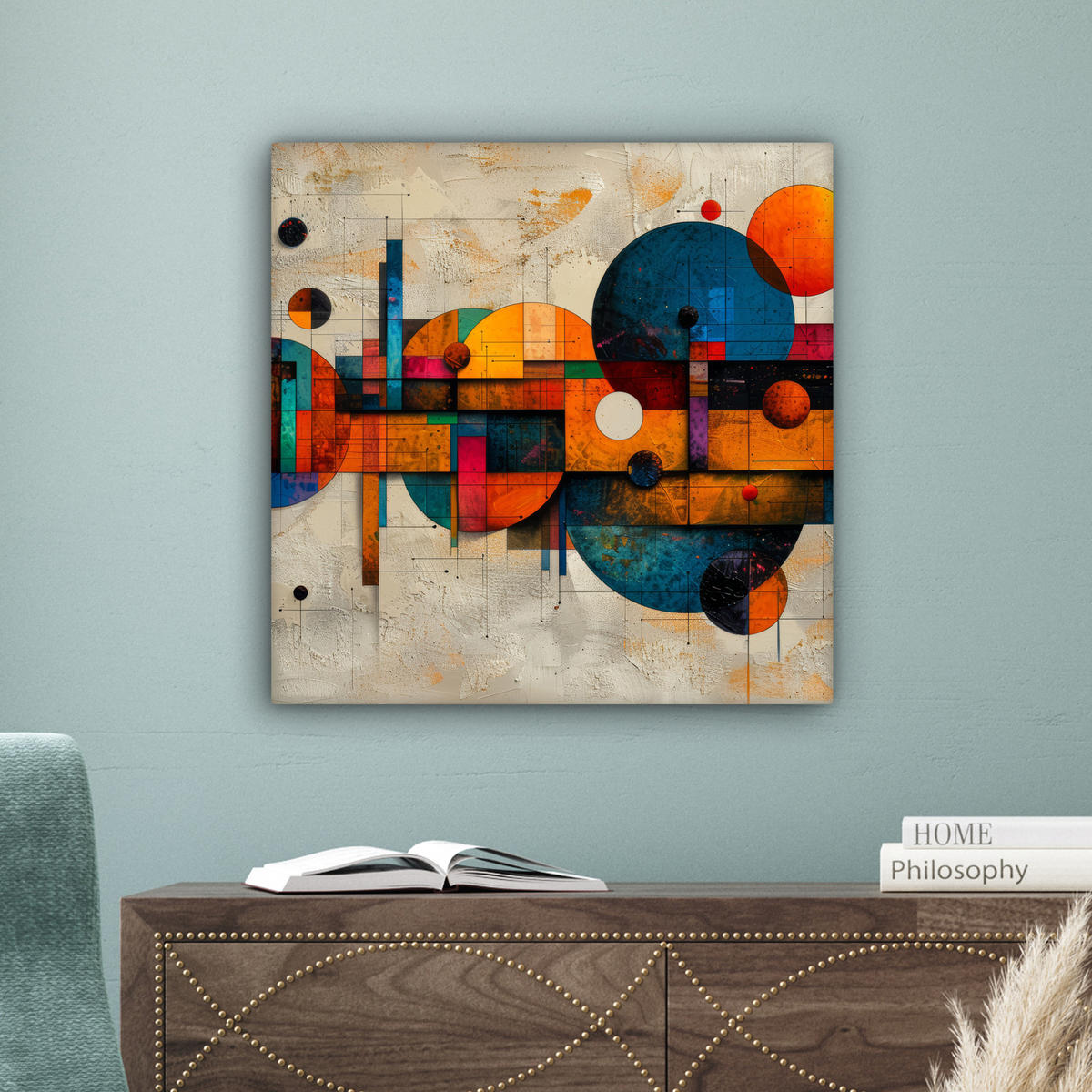 LEINWANDBILD - Vintage - Moderne Kunst - Orange - Geometrische Formen - 50x50 - Room Decor - Multicolor, Textil (50/50cm) - MuchoWow