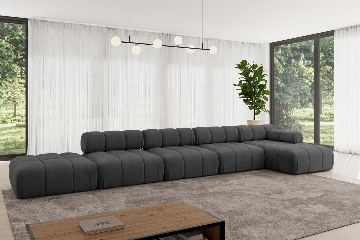 ECKSOFA modulares Sofa Lizur-L3 - 475x160x70 cm Schwarz Velours - Schwarz, Holzwerkstoff/Textil (475/160cm) - ALTDECOR