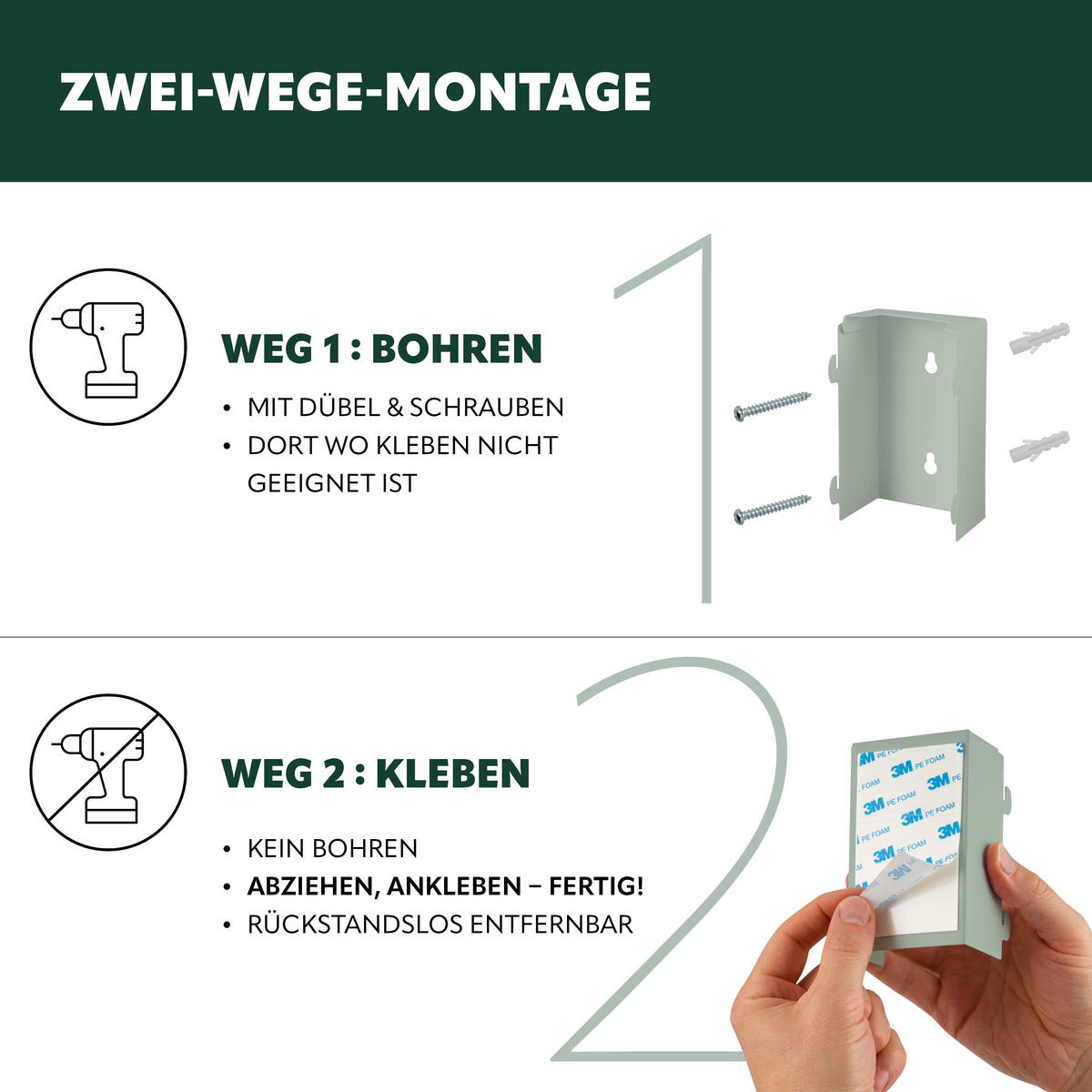 WAND-KOSMETIKEIMER 3 L, eckig, salbei - Salbeigrün, Metall (16/24/23cm) - bremermann