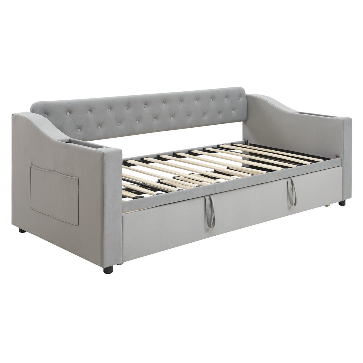 AUSZIEHBETT 90/180/190 cm DE-01976, in Grau, mit USB und Stauraum - Grau, Metall (90/190cm) - ComfortXL