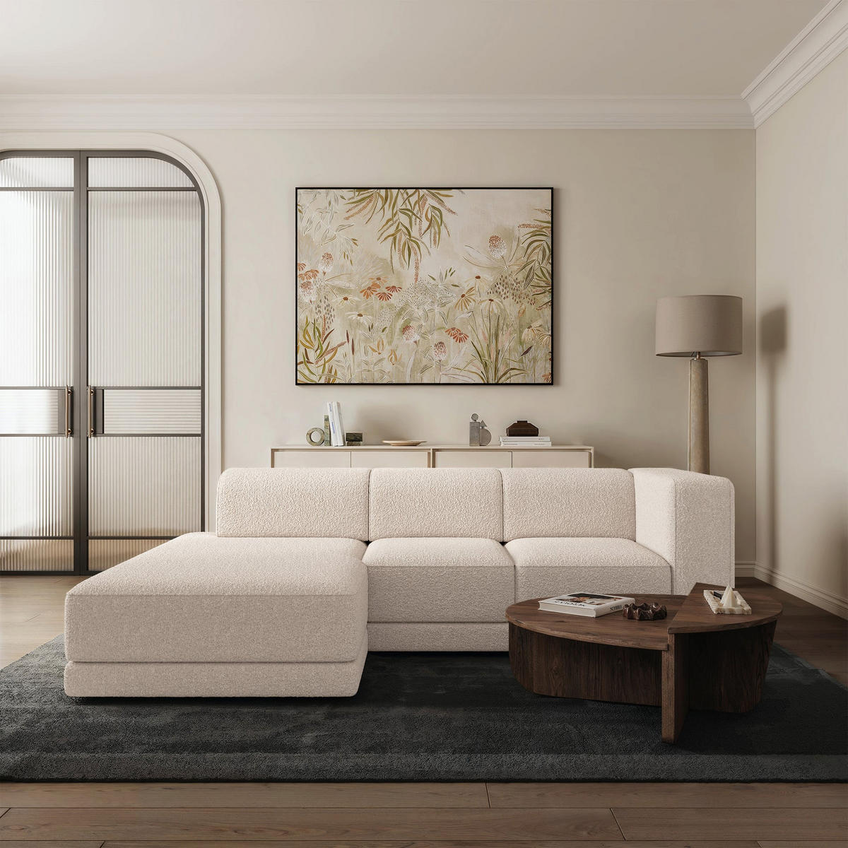 ECKSOFA Novals L-Form, 4-Sitzer, links 278 cm - Creme/Schwarz, Holz/Kunststoff (278/168cm) - Selsey