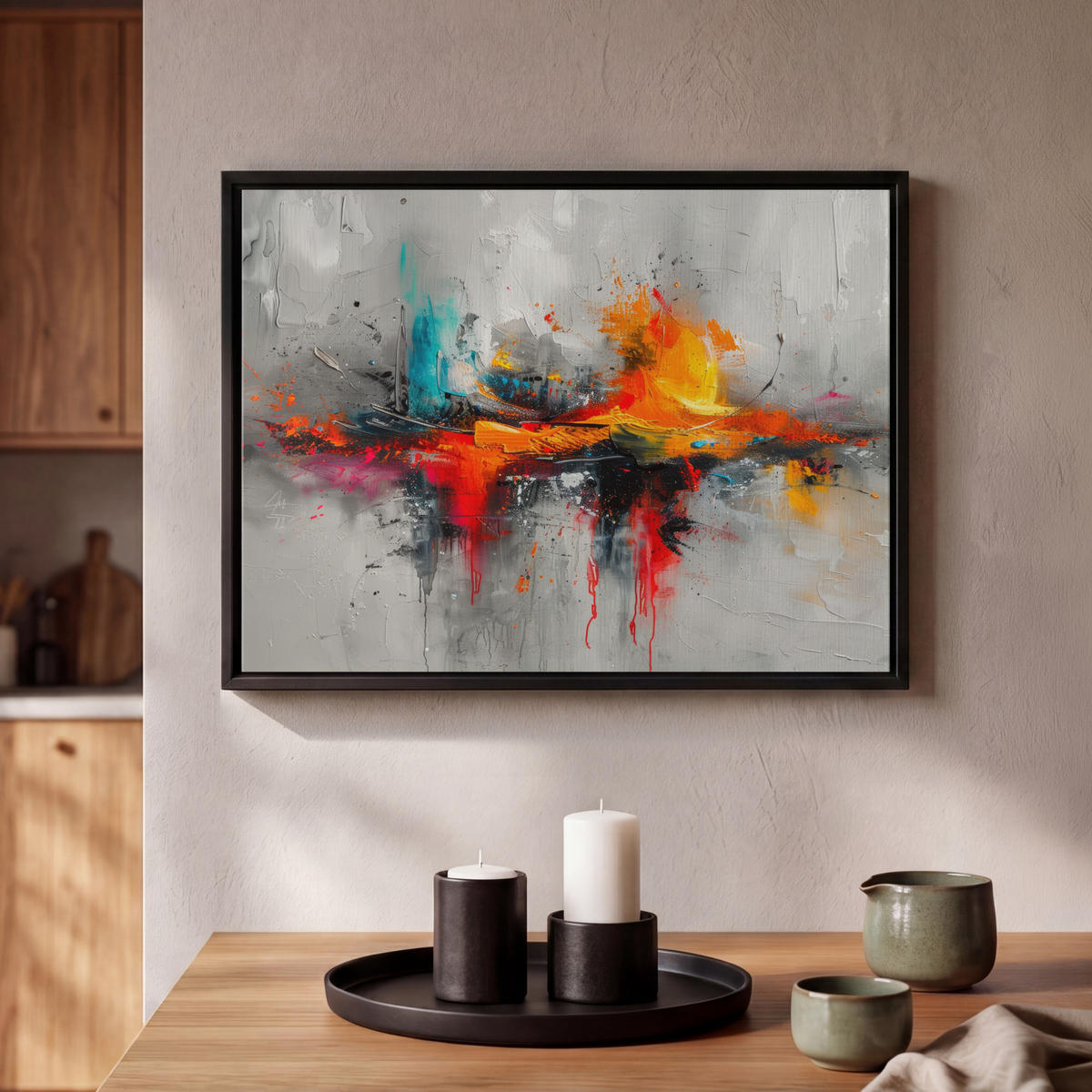 LEINWAND Bilder mit Rahmen - Moderne Kunst - Orange - Grau - Abstrakt - 40x30 - Hellgrau, Textil (40/30cm) - MuchoWow