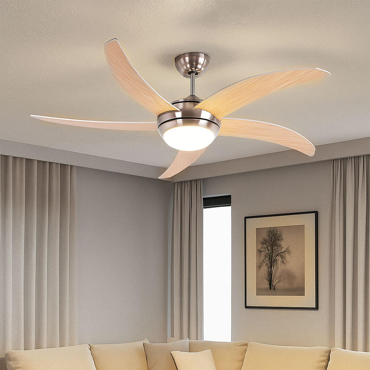 DECKENLEUCHTE Holzoptik Braun mit Fernbedienung - Braun, Glas (132/41/41cm)