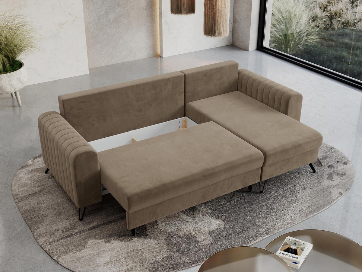 ECKSOFA Axel Velvet Braun - Schwarz/Braun, Textil/Metall (242/140cm) - MKS