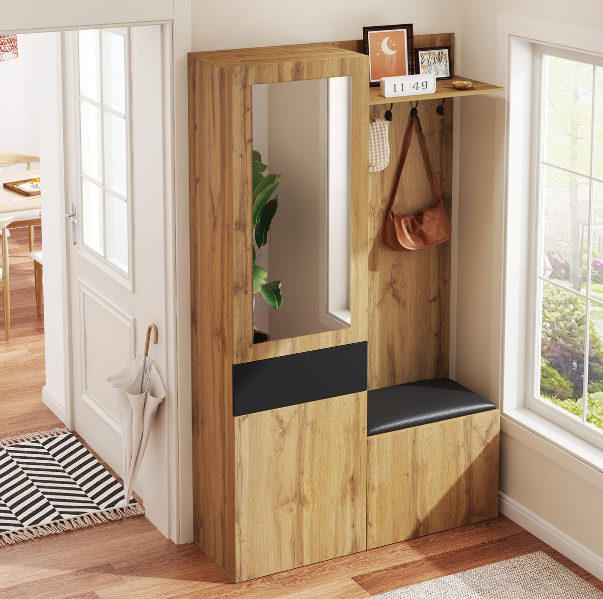 SCHUHSCHRANK aus MDF 98,5x38x191cm in Natur mit Spiegel - Naturfarben, Holzwerkstoff (98.5/191/38cm) - Modfu