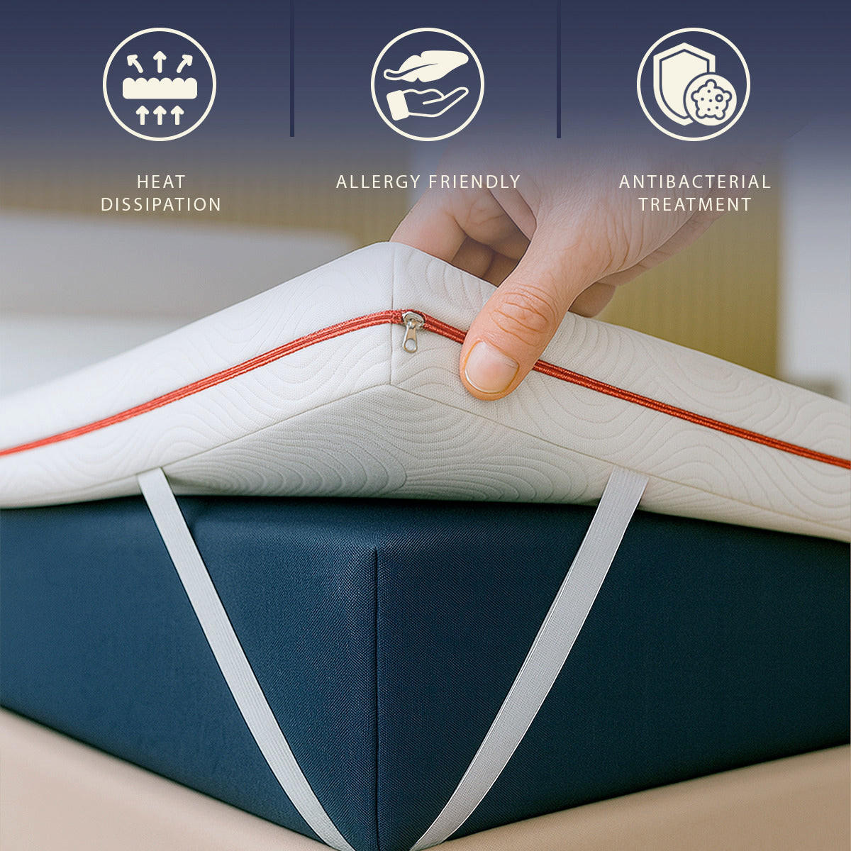 MATRATZENTOPPER 160x190 aus Memory Schaum mit 9 Zonen | Höhe 5 cm | Pure Stoff Hypoallergen und Abnehmbar - Weiß, Textil (160/190cm) - The White Stone