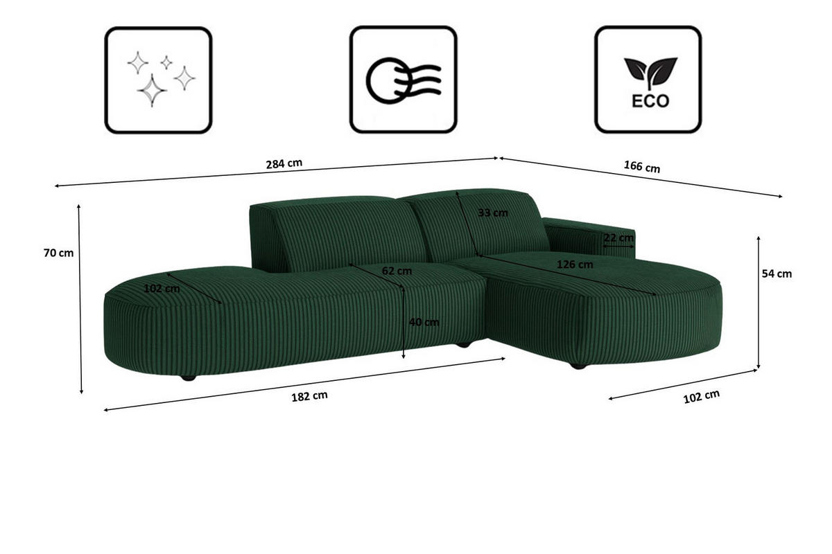 ECKSOFA Cursal Atelier, Stoff Poso, Grün, Rechts - Grün, Holz (284/166cm) - Kaiser Möbel
