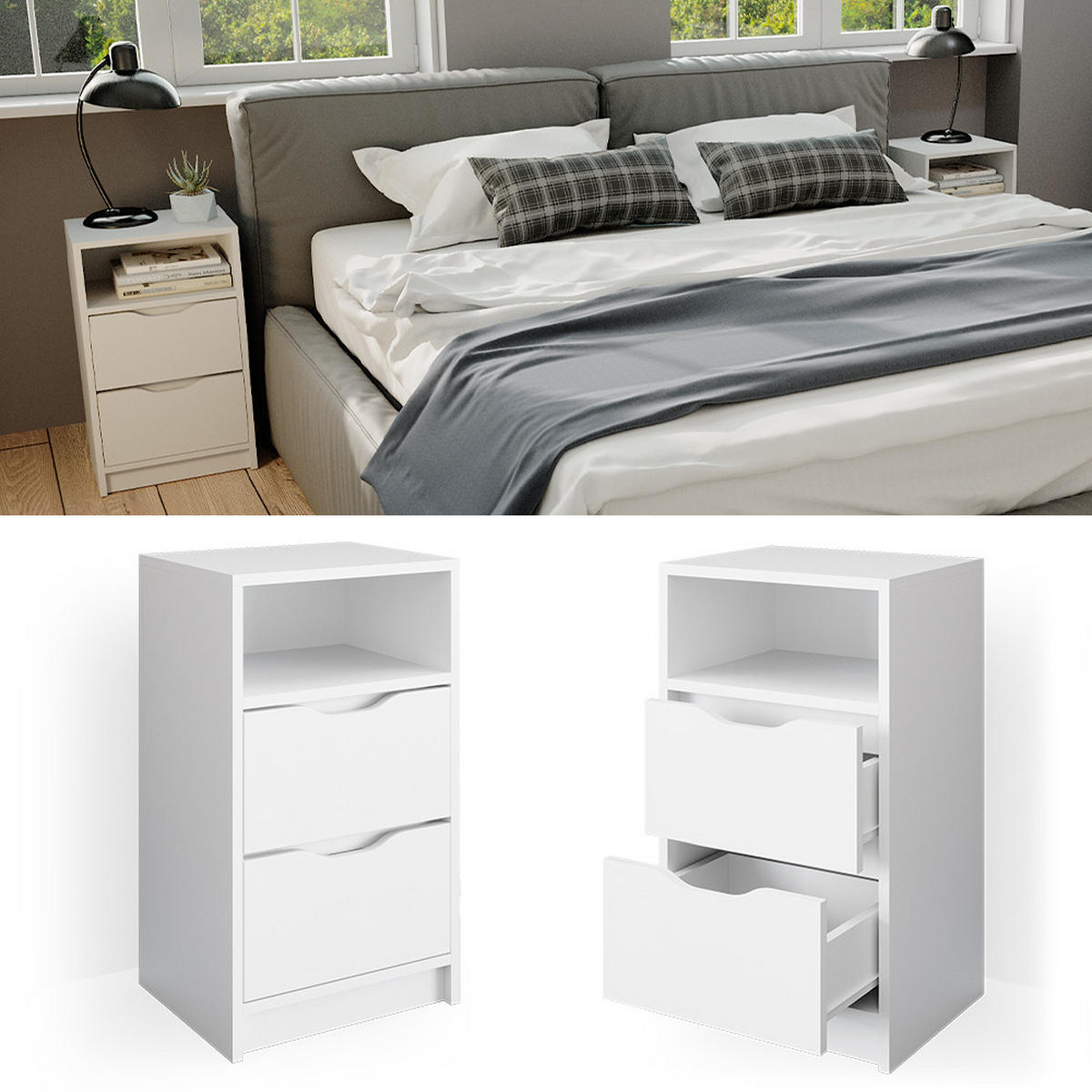 NOČNÍ STOLEK Ruben Bílá - bílá, kompozitní dřevo (38/66.6/30.6cm) - Vicco