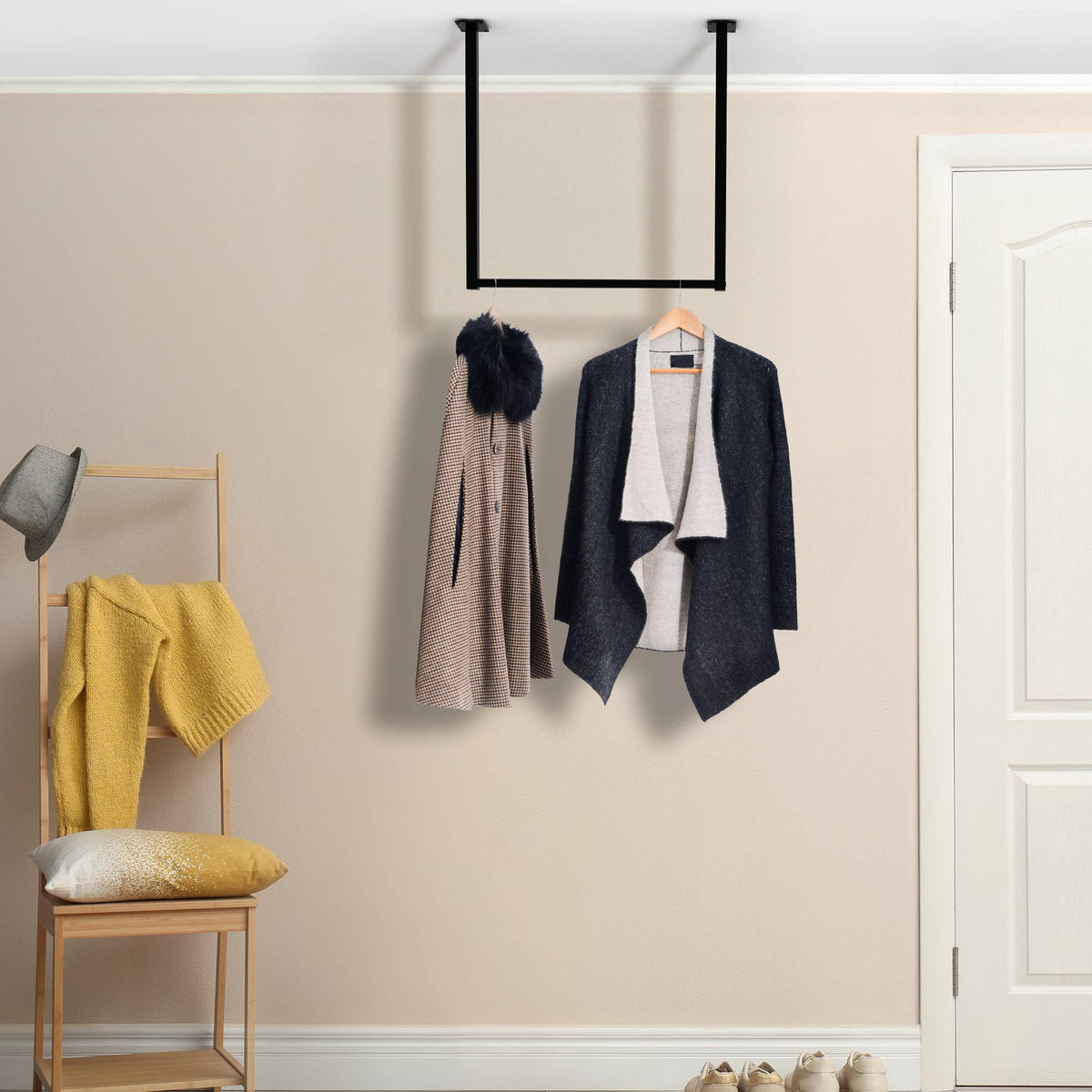 KLEIDERSTANGE Ben Deckenmontage 60x7x60cm Metall Schwarz Industrie-Design - Schwarz, Metall (7cm) - DELUKE