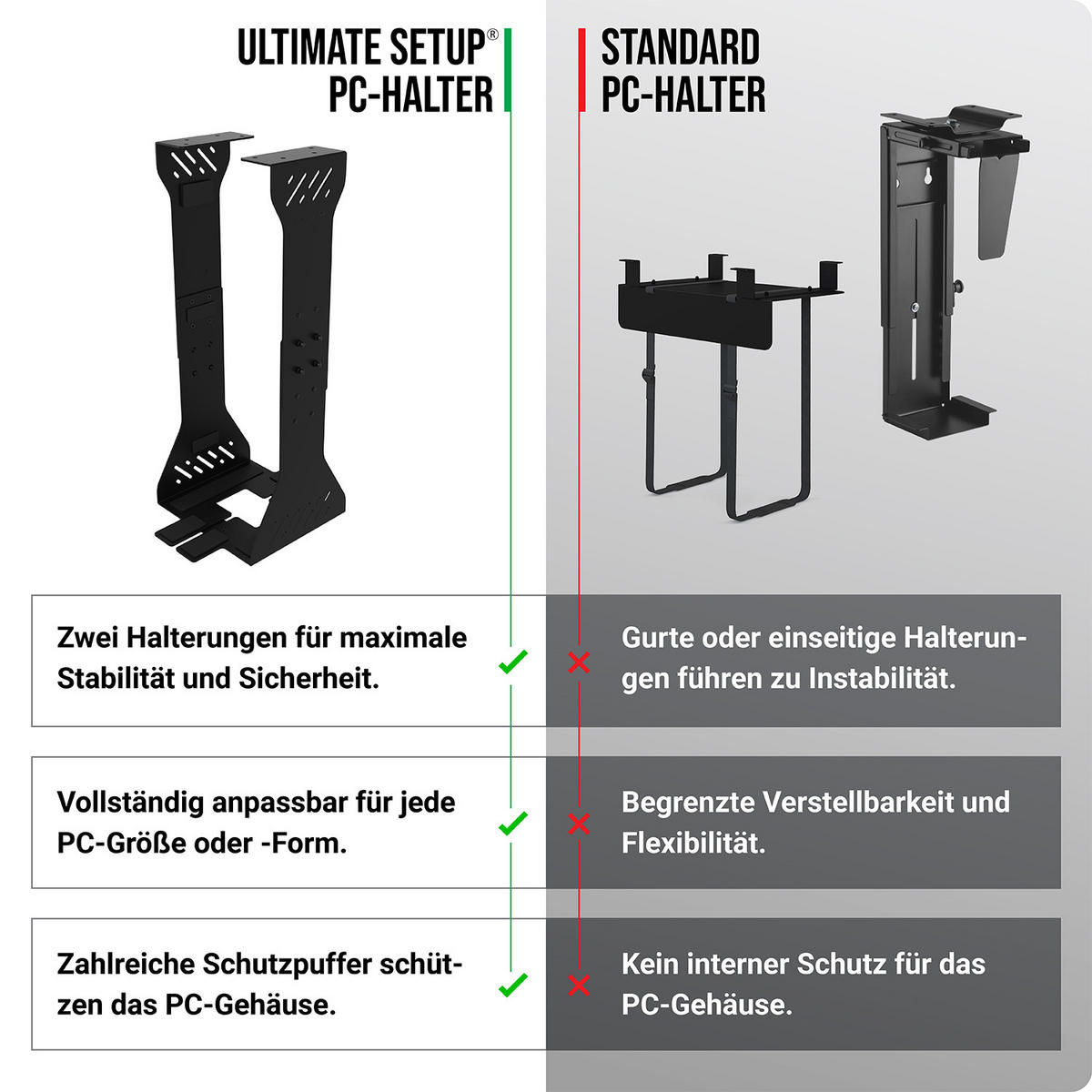 PC-HALTERUNG Schreibtisch - Schwarz - Schwarz, Metall (30/30/59cm) - Ultimate Setup